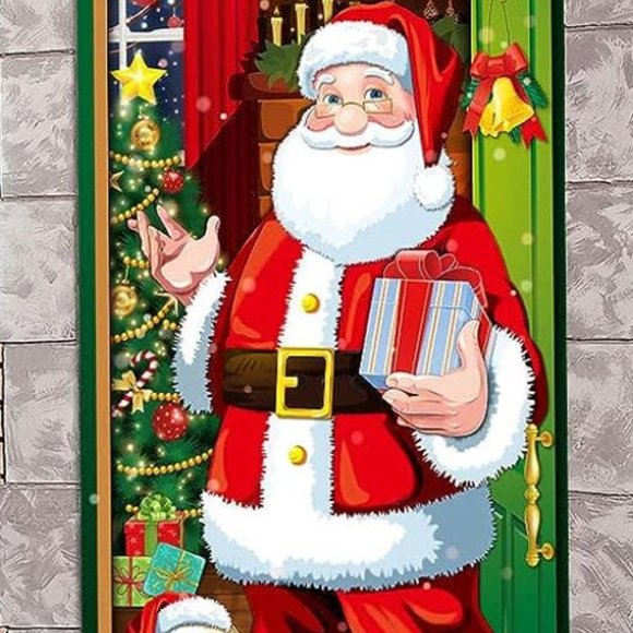 Christmas Santa Door Decoration Cover Holiday Decor Outdoor Xmas Porch Banner - Picture 4 of 4